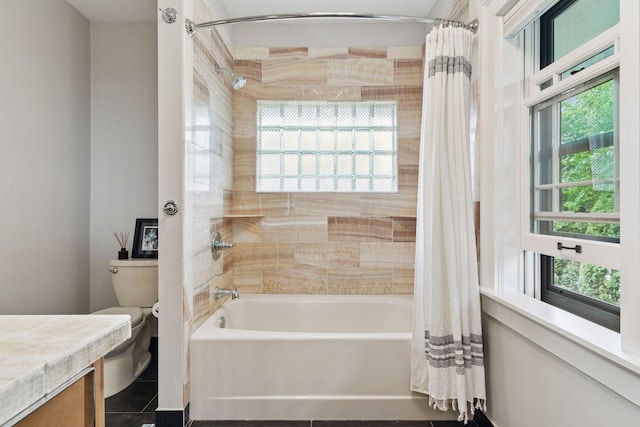 1295 Fairmount Ave, Saint Paul, MN 55105 - full bathroom featuring shower / bath combination with curtain, vanity, and tile patterned floors