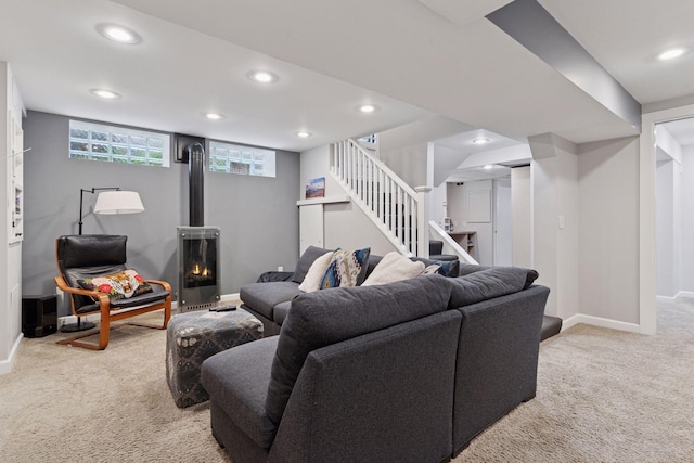 1295 Fairmount Ave, Saint Paul, MN 55105 - carpeted living room with recessed lighting and stairs