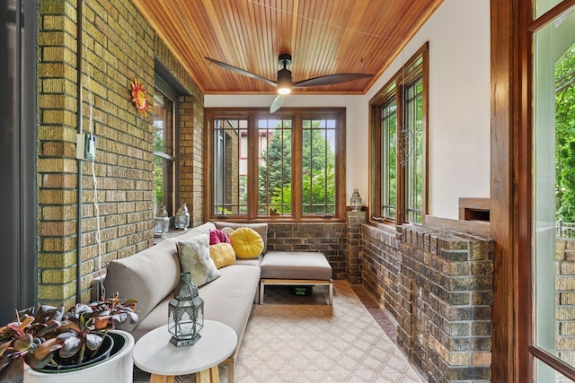 1295 Fairmount Ave, Saint Paul, MN 55105 - sunroom / solarium featuring brick wall and wooden ceiling