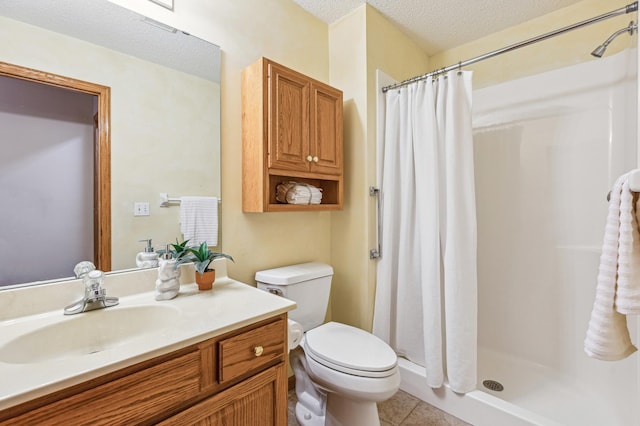 3621 Lansing Ave NE, Saint Michael, MN 55376 - full bathroom with vanity, a shower with curtain, a textured ceiling, and tile patterned floors