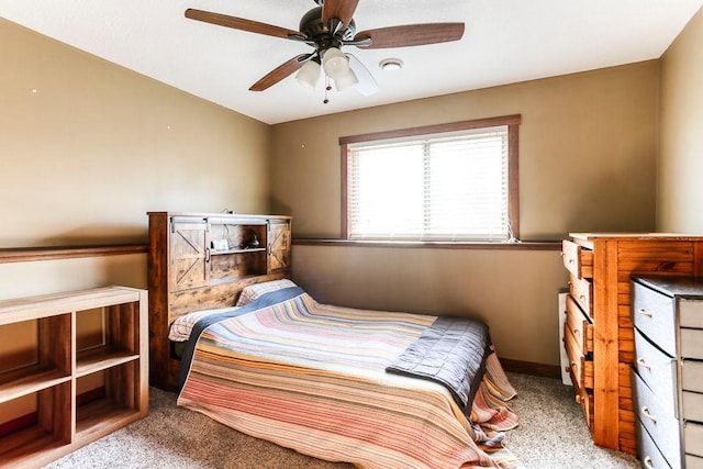 bedroom featuring carpet flooring and ceiling fan