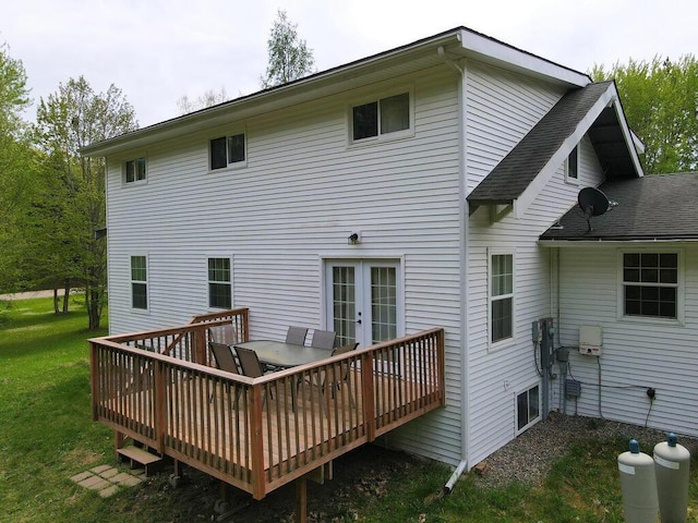 21327 Keyview Rd, Grand Rapids, MN 55744 - rear view of property featuring french doors, a deck, a yard, and roof with shingles