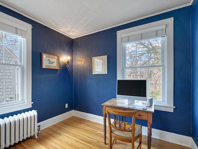 25 Benhill Rd, Saint Paul, MN 55105 - office with radiator, a textured ceiling, healthy amount of natural light, light wood-style floors, and ornamental molding