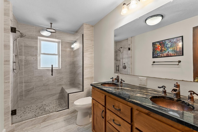 full bath featuring toilet, a stall shower, and a sink