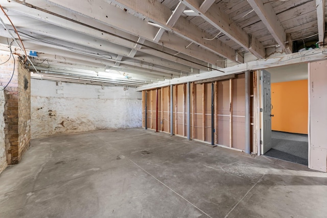 view of unfinished basement