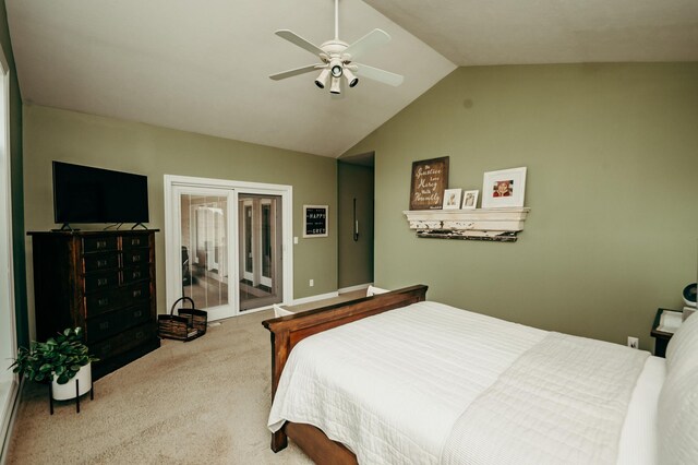 241 Cottonwood Cv, Lynd, MN 56157 - carpeted bedroom featuring lofted ceiling, ceiling fan, and access to outside
