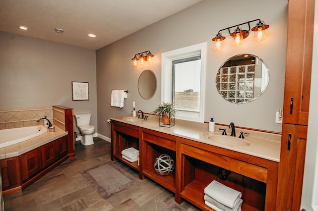241 Cottonwood Cv, Lynd, MN 56157 - full bathroom with toilet, a sink, double vanity, and a bath