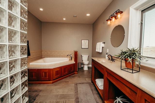 241 Cottonwood Cv, Lynd, MN 56157 - full bath featuring toilet, vanity, a bath, and a wealth of natural light