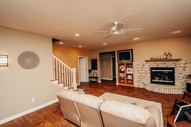 241 Cottonwood Cv, Lynd, MN 56157 - living room with recessed lighting, stairway, ceiling fan, and wood finished floors