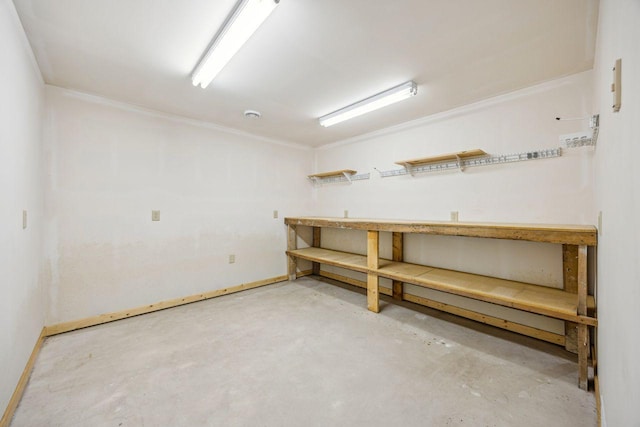 below grade area with a workshop area