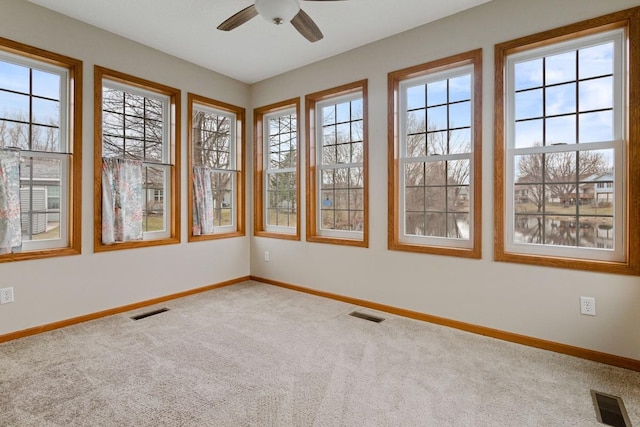 empty room with carpet floors, plenty of natural light, and baseboards