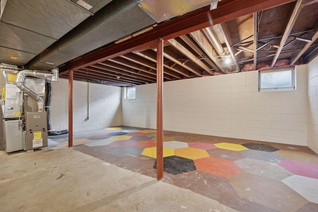 basement featuring heating unit