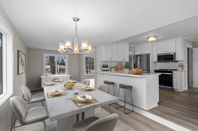 3401 Meadow Ln, Minnetonka, MN 55345 - dining space with a chandelier and light wood-type flooring