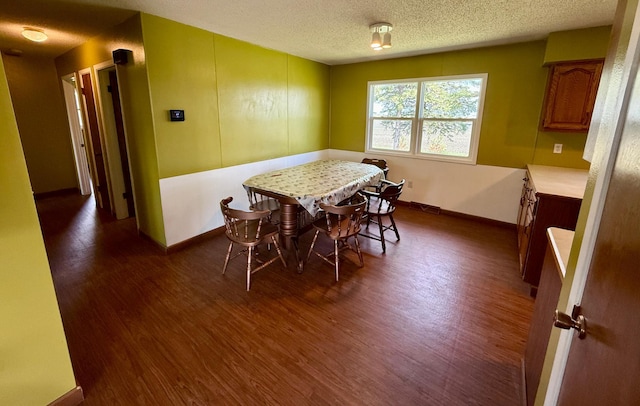 68680 470th St, Wellington Twp, MN 55332 - dining room with dark wood-type flooring, a textured ceiling, and baseboards