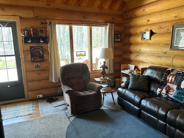 47241 186th Pl, Mcgregor, MN 55760 - living room with log walls and wooden ceiling