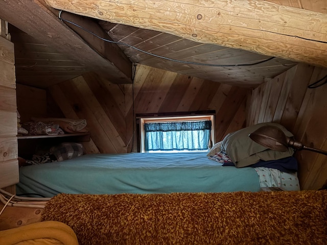 47241 186th Pl, Mcgregor, MN 55760 - unfurnished bedroom featuring wooden walls, vaulted ceiling, and wooden ceiling