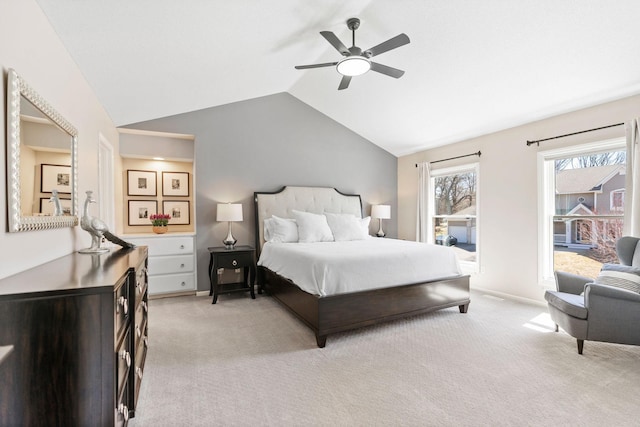 16500 Irwindale Way, Lakeville, MN 55044 - bedroom featuring vaulted ceiling, light colored carpet, a ceiling fan, and baseboards