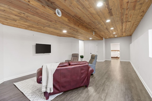 16500 Irwindale Way, Lakeville, MN 55044 - living area featuring dark wood-style floors, recessed lighting, wooden ceiling, and baseboards
