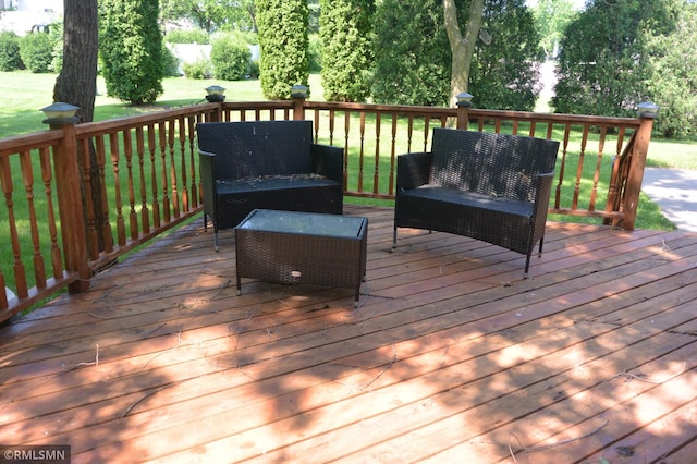 1706 Fairway Dr, Glencoe, MN 55336 - wooden terrace with an outdoor hangout area and a lawn