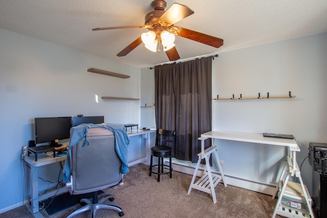 17367 Gull Lake Loop Rd NE, Bemidji, MN 56601 - carpeted office space featuring baseboard heating, ceiling fan, and a textured ceiling