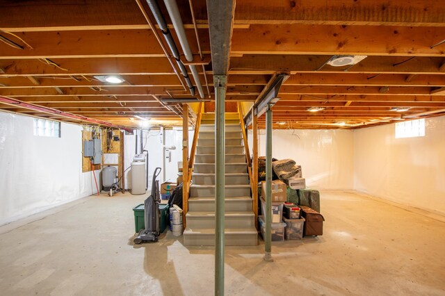 17367 Gull Lake Loop Rd NE, Bemidji, MN 56601 - below grade area with stairway, a water softener, and electric panel
