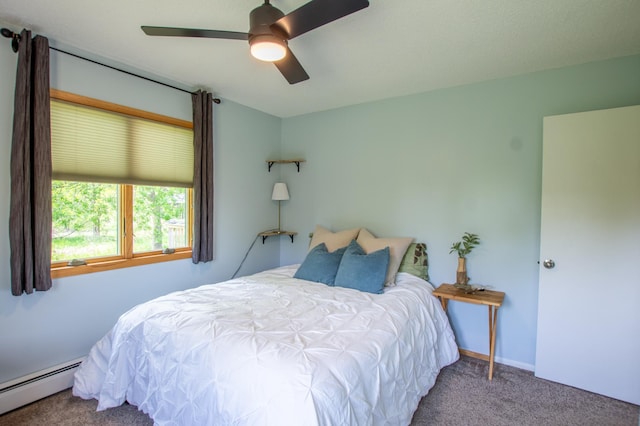 17367 Gull Lake Loop Rd NE, Bemidji, MN 56601 - bedroom with baseboard heating, carpet flooring, and ceiling fan