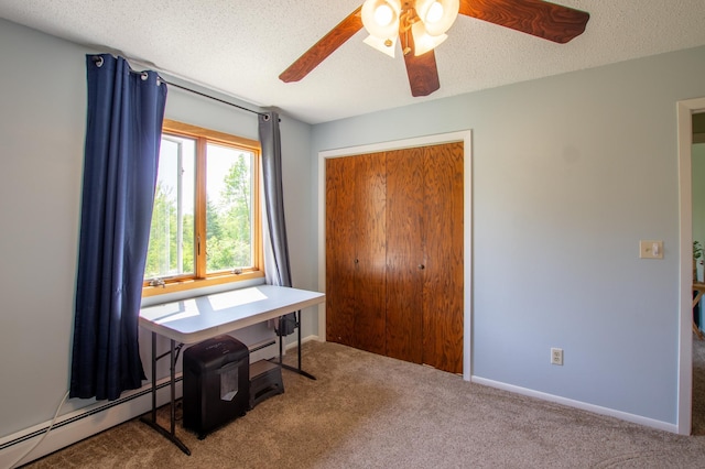 17367 Gull Lake Loop Rd NE, Bemidji, MN 56601 - office with baseboard heating, a ceiling fan, carpet floors, and baseboards