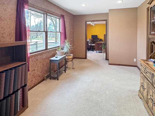 1126 US Highway 59, Garvin, MN 56132 - sitting room featuring light carpet, a desk, recessed lighting, and wallpapered walls