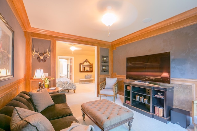 13980 Emerald Rdg, Minnetonka, MN 55305 - living area with carpet, wainscoting, and ornamental molding