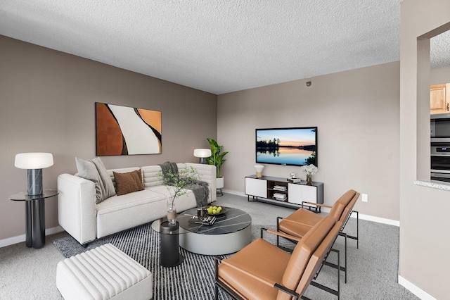 78 10th St E Unit 1410, Saint Paul, MN 55101 - living area featuring carpet floors, baseboards, and a textured ceiling