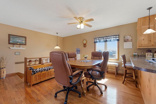 19023 Davis Ave, Faribault, MN 55021 - dining room featuring baseboards, a ceiling fan, and light wood-style floors