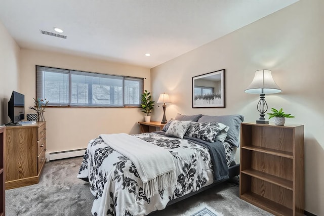 2495 Canabury Dr Unit 220, Little Canada, MN 55117 - bedroom with visible vents, a baseboard radiator, carpet flooring, and recessed lighting