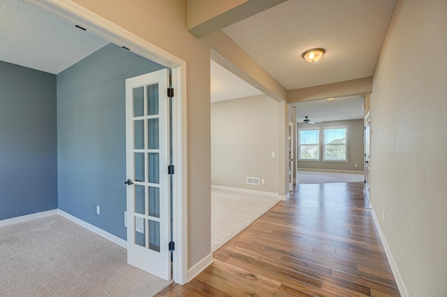4764 Ashton Curv, Woodbury, MN 55129 - hall featuring a textured ceiling, wood finished floors, and carpet flooring