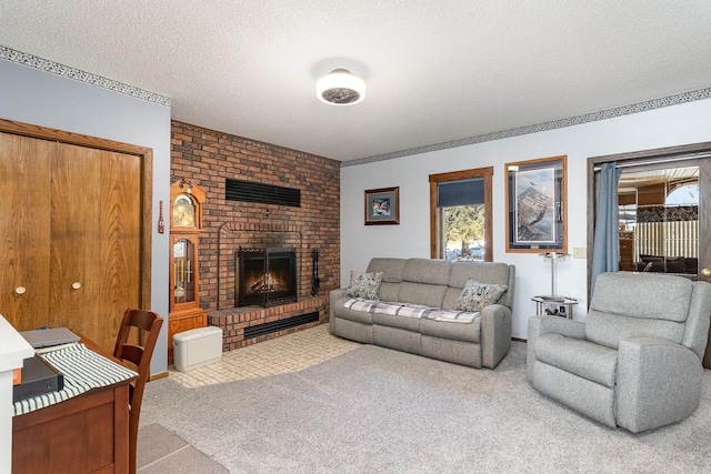 6200 37th St W, Webster, MN 55088 - living room with carpet, a fireplace, healthy amount of natural light, a textured ceiling, and baseboards