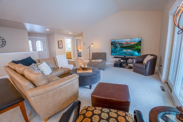 122 Ridge Rd, New London, MN 56273 - carpeted living area featuring recessed lighting, vaulted ceiling, and baseboards