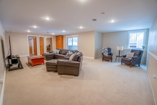 122 Ridge Rd, New London, MN 56273 - living area featuring light colored carpet, recessed lighting, and baseboards