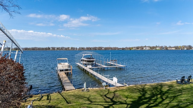 30 Interlachen Ln, Tonka Bay, MN 55331 - dock area with boat lift and a water view