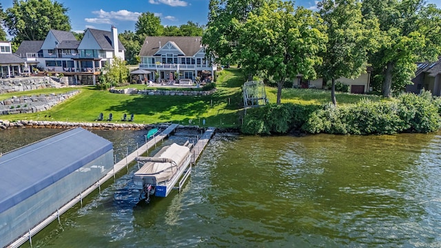 30 Interlachen Ln, Tonka Bay, MN 55331 - dock area featuring a water view, a yard, and boat lift