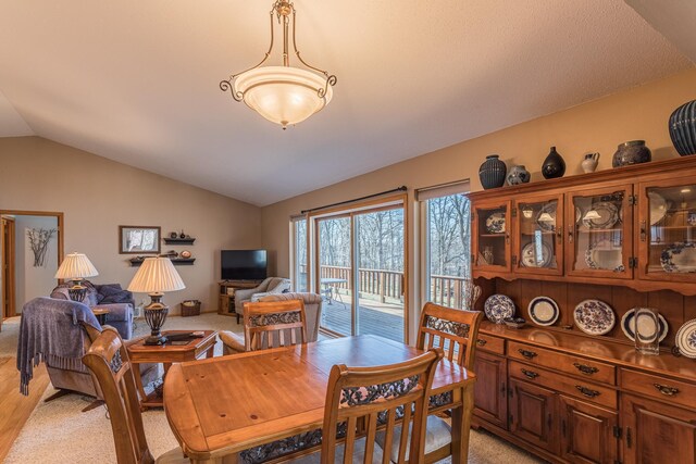 48987 Tamarac Dr, Scambler Twp, MN 56572 - dining area featuring lofted ceiling and light wood-type flooring