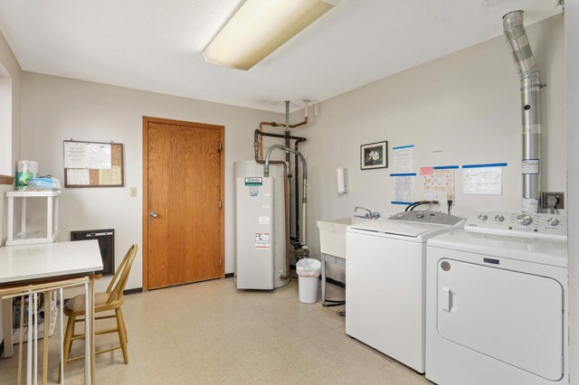 1261 Cleveland Ave N Unit 8A, Saint Paul, MN 55108 - clothes washing area with a sink, washer and clothes dryer, water heater, and light floors