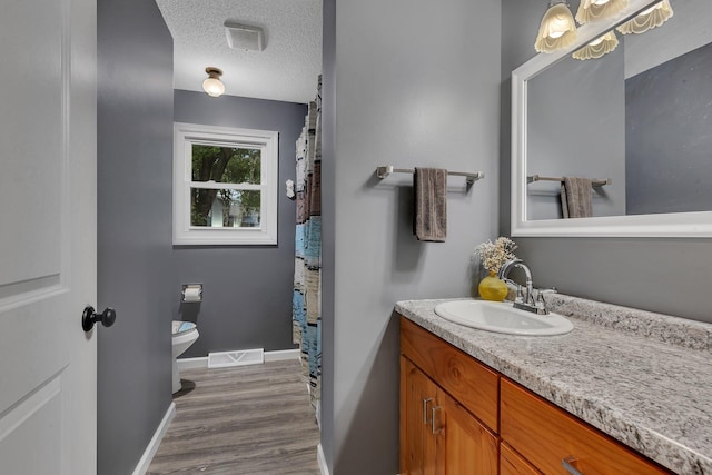 257 Elm Dr, Foley, MN 56329 - full bath featuring vanity, wood finished floors, and a textured ceiling