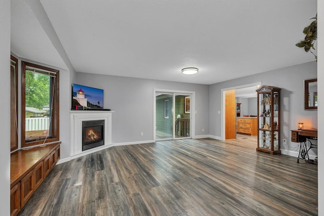 257 Elm Dr, Foley, MN 56329 - unfurnished living room with dark wood-type flooring and a glass covered fireplace