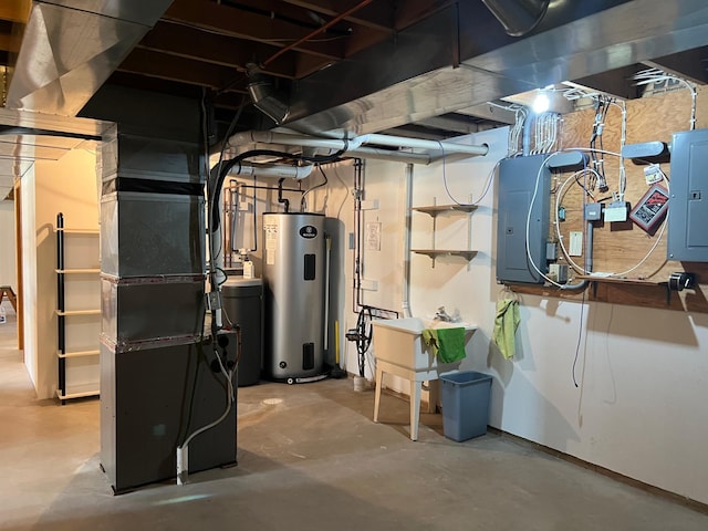 14289 Memorywood Dr, Baxter, MN 56425 - utilities with water heater, heating unit, electric panel, and a sink