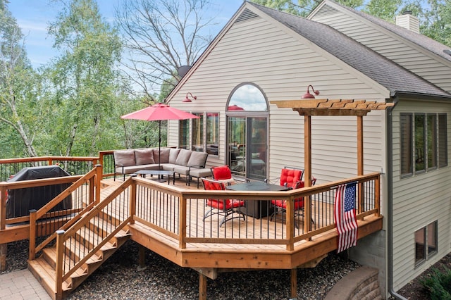 8440 Delaney Ct, Inver Grove Heights, MN 55076 - wooden terrace featuring an outdoor living space, area for grilling, and a pergola