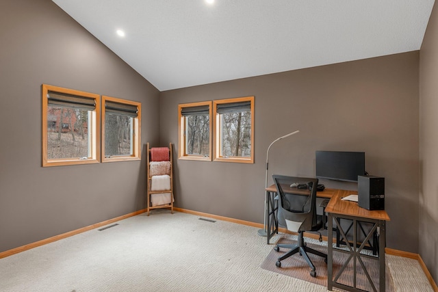 8440 Delaney Ct, Inver Grove Heights, MN 55076 - carpeted office with vaulted ceiling, baseboards, and recessed lighting
