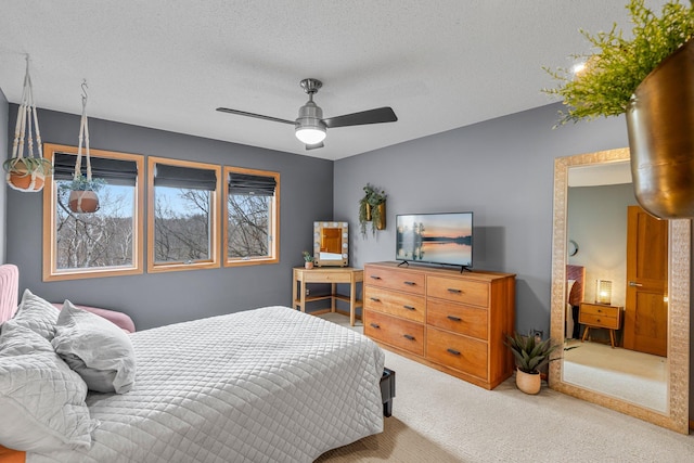 8440 Delaney Ct, Inver Grove Heights, MN 55076 - carpeted bedroom with a textured ceiling and a ceiling fan