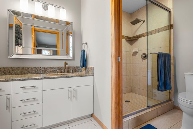 8440 Delaney Ct, Inver Grove Heights, MN 55076 - full bathroom featuring toilet, tile patterned flooring, a shower stall, and vanity