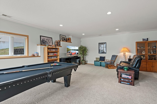 707 Bergman Ct NW, Isanti, MN 55040 - playroom with crown molding, visible vents, recessed lighting, and carpet floors