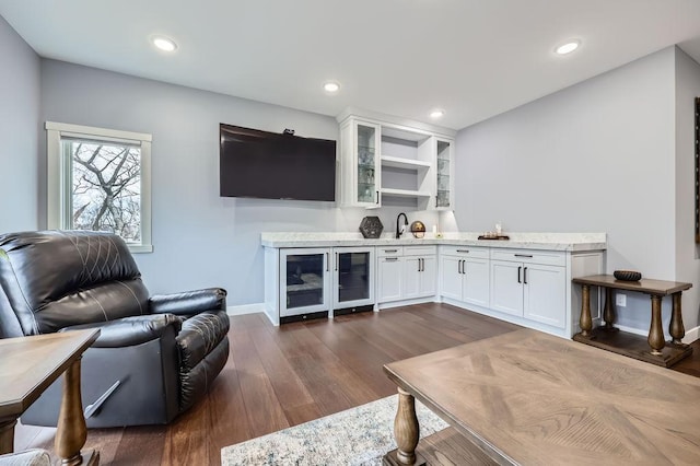 925 Minnesota Ln N, Plymouth, MN 55447 - bar featuring baseboards, recessed lighting, and dark wood-style flooring