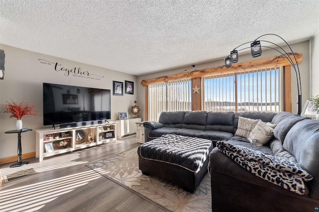 4463 Singkoffer Rd, Summit Twp, WI 54880 - living room featuring a textured ceiling and wood finished floors